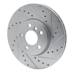 Mini Cooper Clubman Brake Rotor (1) - Front Right - R1 Concepts - Drilled & Slotted - Silver - `16-`24